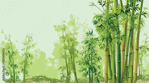 Serene Bamboo Trees on Vibrant Green Background for Nature Enthusiasts