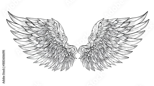 Elegant Angel Wings Design Concept Vector with Outline Isolated on White Background