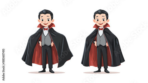 Spooky Boy in Dracula Costume on White Background Vector Illustration