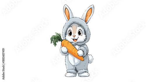 Adorable Boy Wearing Rabbit Costume Holding Carrot - Vector Illustration