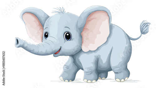 Cute Cartoon Baby Elephant on White Background Vector Illustration