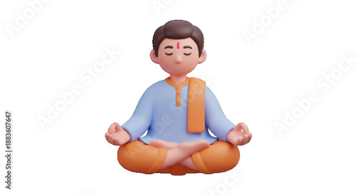 Man Meditating in Lotus Position with Peaceful Expression and Vibrant Colors