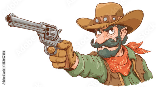 Charming Cartoon Cowboy Holding Gun Vector Illustration on White Background