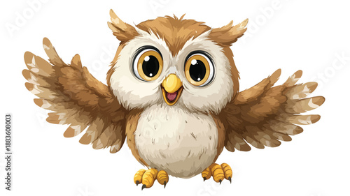 Adorable Cartoon Owl Waving on White Background Vector Illustration
