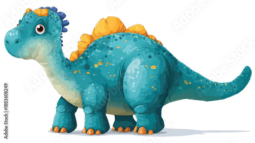 Cute Cartoon Funny Dinosaur Isolated on White Background Vector Illustration