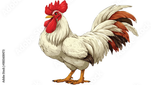 Colorful Cartoon Rooster Posing Vector Illustration on White Background