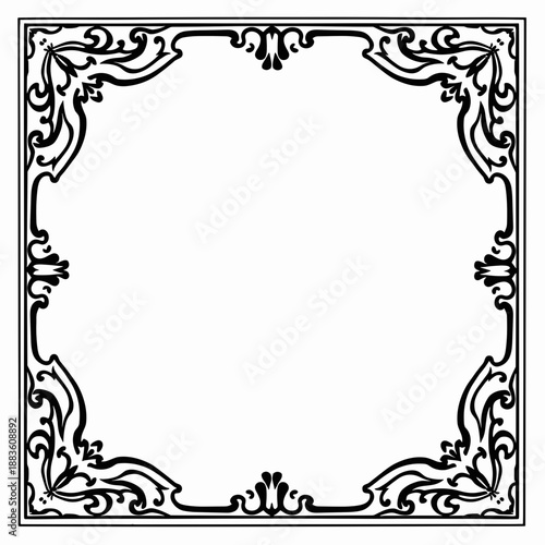 Ornate vintage frame with floral corners in black line style