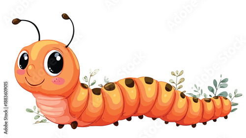 Cute Caterpillar Cartoon on White Background Vector Illustration