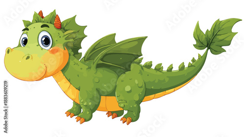 Adorable Little Dragon Waving Cartoon on White Background Vector Illustration