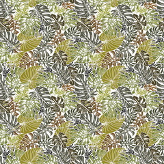 Papier peint photo Jungle Monstera palmier bananier motif naturel tons terreux  © burcu