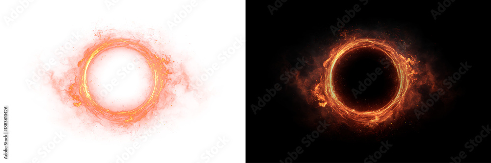 Fototapeta premium A burning fire ring with sparks and flames isolated on a transparent PNG background for overlay