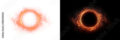 A burning fire ring with sparks and flames isolated on a transparent PNG background for overlay