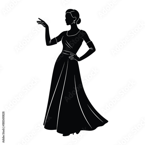 Elegant Silhouette Vector Illustration of Woman in Formal Gown Posing Gracefully