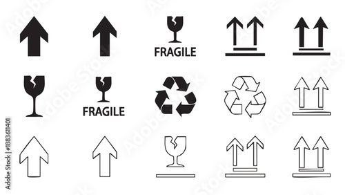 Set of fragile shipping and handling icons for packaging labels
