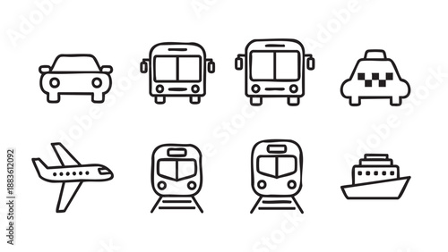 Set of various transportation vehicles isolated on transparent background