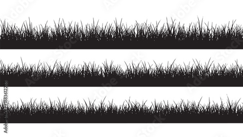 Three layers of green grass blades isolated on transparent background