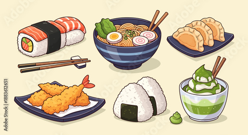 Japanese Cuisine Sushi Ramen Mochi Dessert.