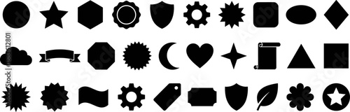 Set of various black silhouette shapes and symbols for design elements.