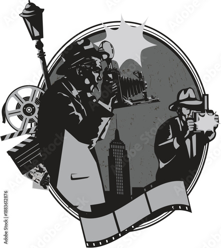 Vintage Film Reel and Director Silhouette