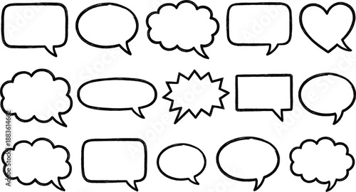 Set of hand drawn vector speech bubbles and thought clouds.