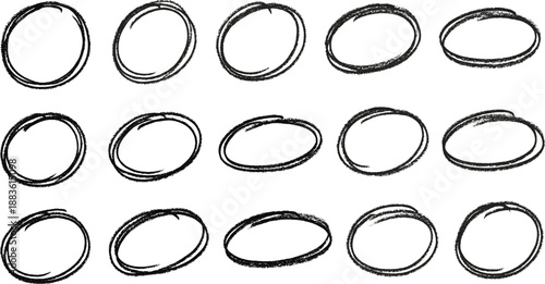 Set of hand drawn scribble circles and ovals for highlighting.