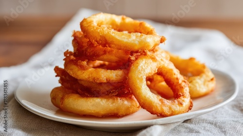Crispy Golden Onion Rings on White Plate