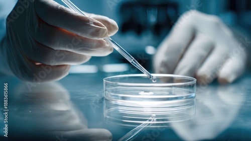 Laboratory Pipette Dropping Liquid into Petri Dish