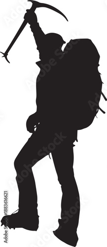 Mountain Climber Silhouette in Adventurous Pose with Dramatic Lighting on White Background for Outdoor Adventure