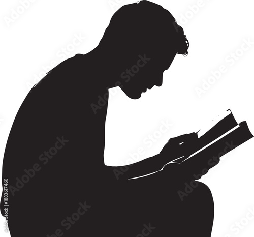 Man Reading Book in Silhouette with Soft Focus in Black and White for Education