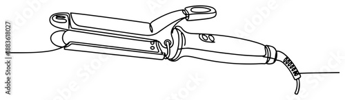Hair straightener flat iron. Continuous one line drawing of electric hair styling tool. Beauty salon equipment vector illustration.