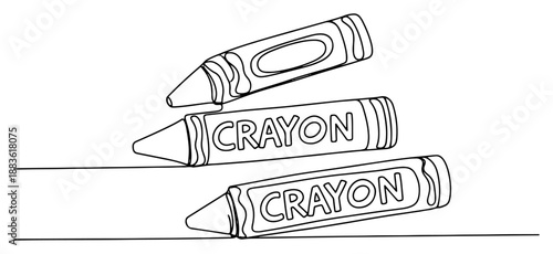 Wax crayons set. Continuous one line drawing of drawing tools for kids. Back to school vector illustration.