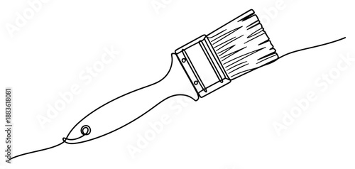 Paint brush tool. Continuous one line drawing of renovation or artistic equipment. Vector minimalist illustration.