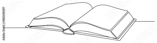 Open book with blank pages. Continuous one line drawing of textbook or novel. Education and reading concept vector illustration.