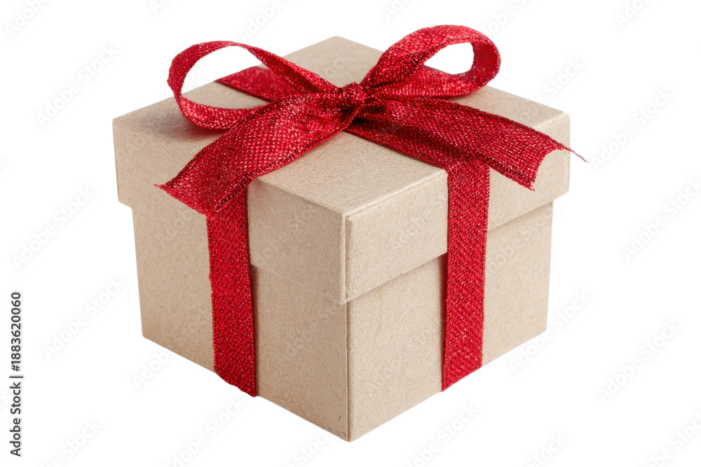 Obraz premium Elegant gift box wrapped with red ribbon for celebration or holiday concept on transparent background