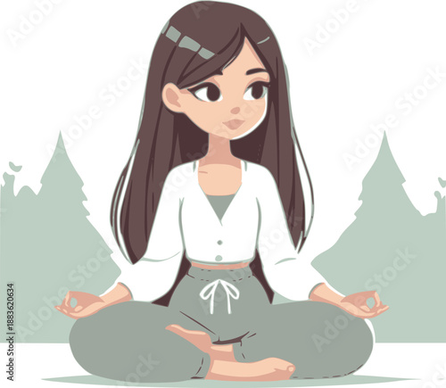 Yoga girl. Cartoon beautiful girl in yoga pose. Transparent background EPS version.