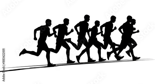 A group of people running in a line, , athletic and fitness concept with silhouettes of runners in motion silhouette