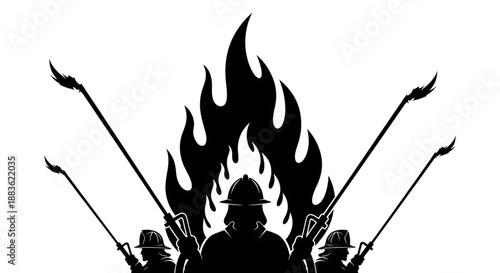 Black silhouette of a warrior with flames and spears silhouette