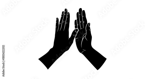 Black silhouette of two hands with palms facing each other in a stopping or halting gesture silhouette