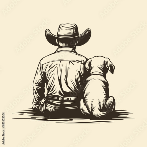 Cowboy and Dog in Serene Landscape