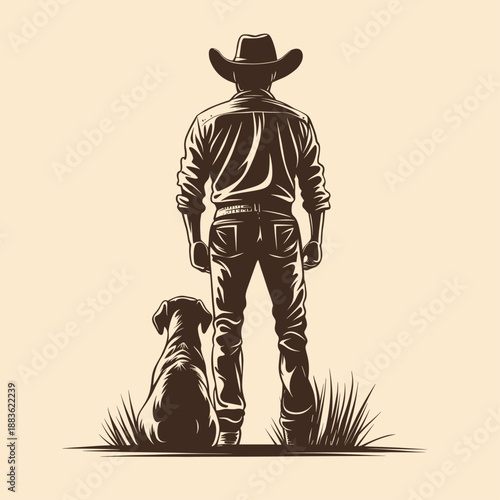 Cowboy and Dog in Serene Landscape
