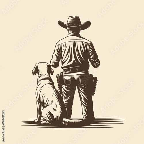 Cowboy and Dog in Serene Landscape