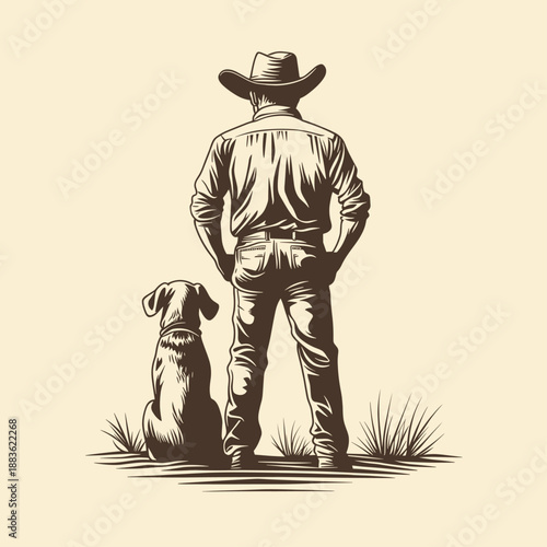 Cowboy and Dog in Serene Landscape