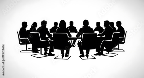 A group of business people sitting around a table in silhouette silhouette