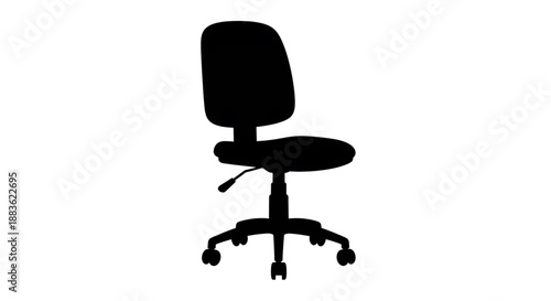 A black office chair with wheels on a, simple silhouette of a swivel chair silhouette