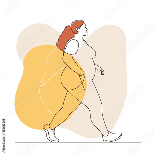 Stylized Illustration of a Plus-Size Woman Walking