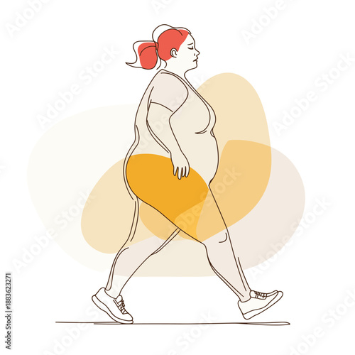 Stylized Illustration of a Plus-Size Woman Walking