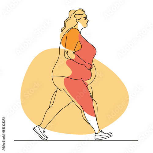 Stylized Illustration of a Plus-Size Woman Walking