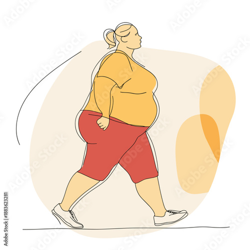 Stylized Illustration of a Plus-Size Woman Walking