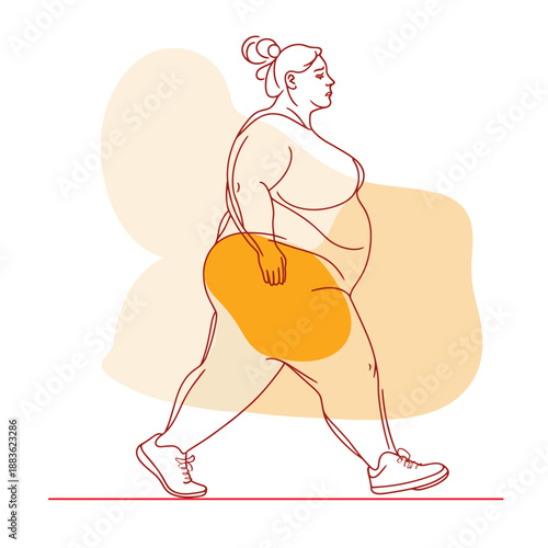 Stylized Illustration of a Plus-Size Woman Walking