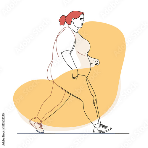 Stylized Illustration of a Plus-Size Woman Walking